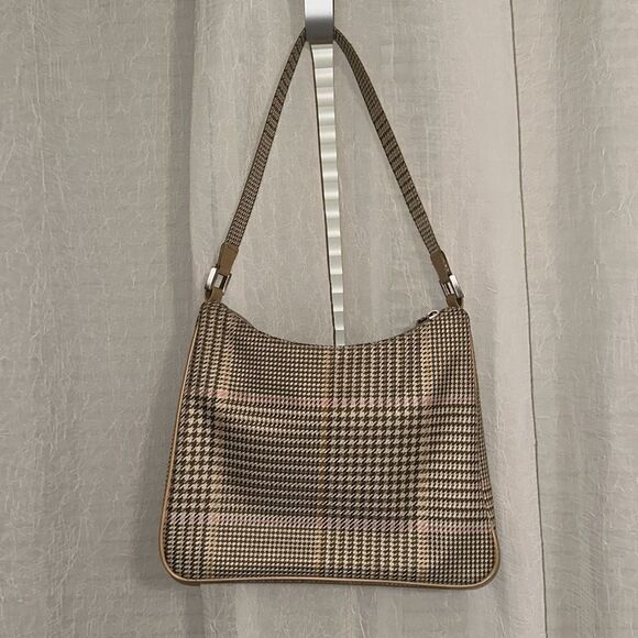 LRL Ivory Tan White Pink Gold Houndstooth Leather Silver Tone Hardware Hobo Bag - Picture 4 of 16